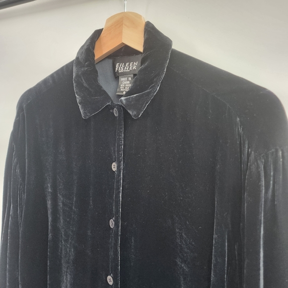 Eileen Fisher Velvet Classic Collar Long Shirt - Picture 5 of 9